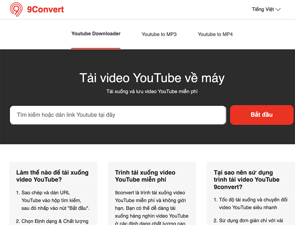 Tải video trên youtube với 9convert